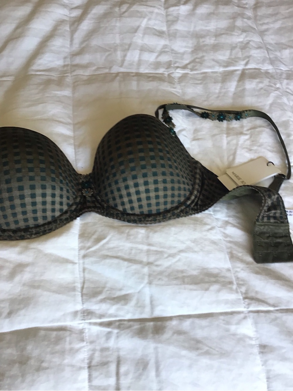 Checked Push-Up Bra in Olive and Teal — Women's Intimates